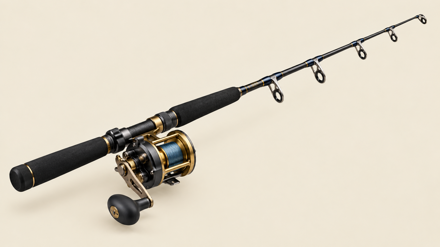 Realistic boat rod with a conventional saltwater reel
